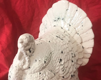 Ceramic milk glass glazed Turkey with green heavy metal flecks by jmdceramicsart