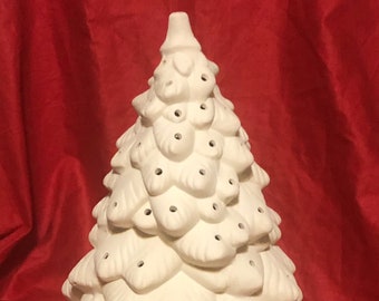 Very Rare Cramer Molds Ceramic Christmas Tree with holes for bulbs and light kit in bisque ready to paint
