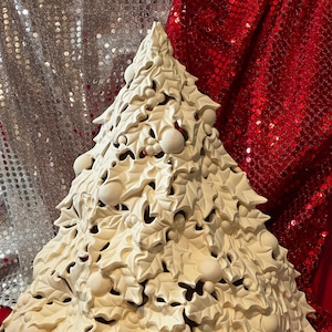 Rare Ceramic Holly Christmas Tree Bisque with holes for light kit ready to paint by jmdceramicsart