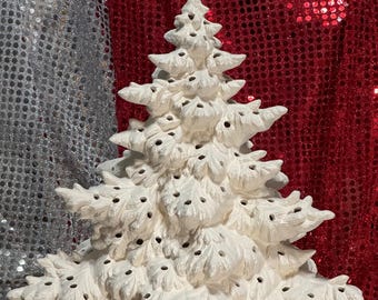 Handcrafted Ornamented Xmas Tree - "l'arbre Aux Nombreuses Lumieres" in Ceramic Bisque Ready-to-Paint - DIY Christmas Tree and Base - Gifts