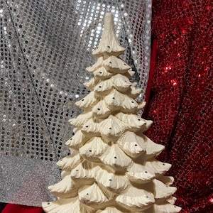 DIY Ceramic Bisque -  Handcrafted Ornamented Xmas Tree with Holes for Lights - Ready to Paint -  Festive Holiday Decor by jmdceramicsart