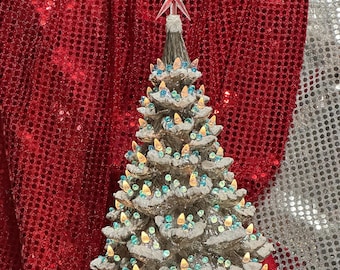 Snow-Dusted Christmas Tree and Base - Handcrafted Ornamented Xmas tree - Festive Holiday Decor - Xmas Tree Art - Ceramic Xmas Trees on Etsy