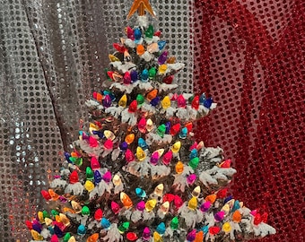 Handmade Aluminum Glazed Ceramic Snow-Dusted Christmas Tree with Lights - Aluminum Extreme Xmas Tree