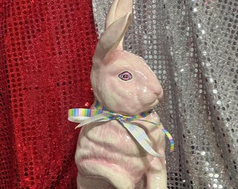 Handmade Rabbit Sculpture - Unique Holiday Decor - Ornamented Rabbit Figurine - Easter Home Decor - Pink Rabbit Statue - Handmade Gifts Etsy