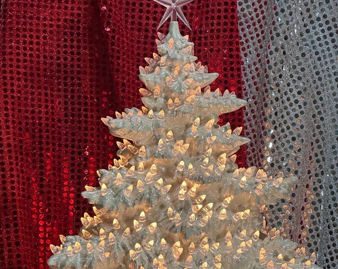 Featured listing image: Handmade Pearl White Ceramic Christmas Tree with Star Topper