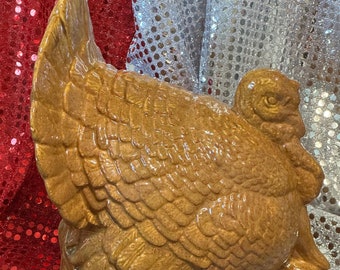 Beautiful Handmade Turkey Centerpiece - Unique Holiday Decor - Ornamented Turkey Figurines - Thanksgiving Decor - Mustard Spice Turkey Gift
