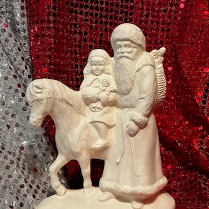 Ceramic Santa with girl and donkey in bisque ready to paint by jmdceramicsart