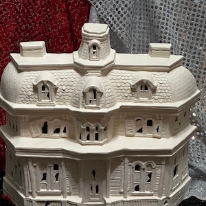 DIY Ceramic Bisque Haunted House with Holes for Light - DIY Halloween Decor - DIY Haunted House Sculpture - Halloween Figurine - Home Garden
