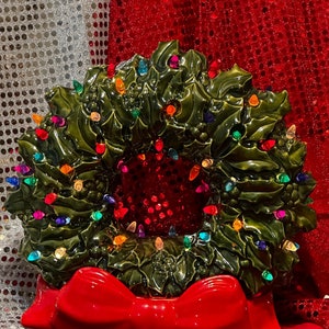 Christmas Wreath with Multicolor Bulbs - Handcrafted Ornamented Xmas Wreath - Festive Holiday Decor by jmdceramicsart