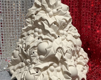 Handcrafted Ceramic Holly Christmas Tree: Festive Xmas Decor (11x9")