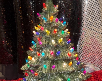 Handmade Glazed Ceramic Christmas Tree with Multicolored Bulbs - Ornamented Xmas Tree - Xmas Tree Heirloom