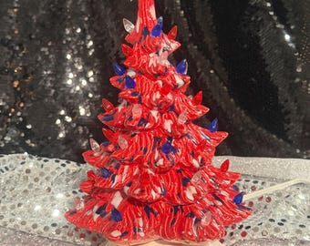 Ceramic Christmas Tree Ornament: 250th Anniversary Special Edition - Handcrafted July 4th Decor (11x6") - Celebration Tree Figurine