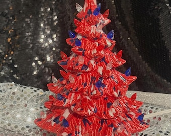 Ceramic Christmas Tree Ornament: 250th Anniversary Special Edition - Handc July 4th Decor (11x6") - July 4th Celebration Tree Figurine