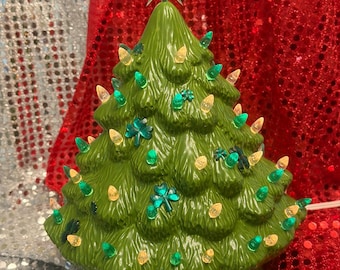 Handmade Ceramic Saint Patrick's Day Ornament Tree: Shamrock Decor (12x8")