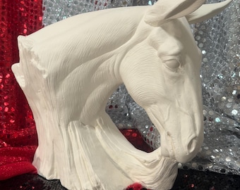 Handmade Ceramic Bisque Mule Sculpture: Animal Home Decor (10" x 10")