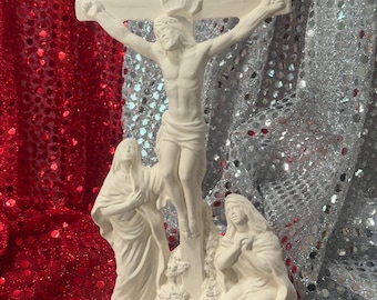 Handcrafted Ceramic Crucifixion Sculpture: Religious Centerpiece (10 1/2" x 6")