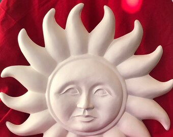 Rare Sun with face Wall Hanging in ceramic bisque ready to paint by jmdceramicsart