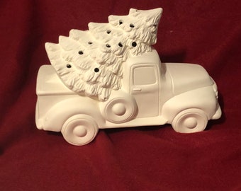 DIY Clay Magic Truck - DIY Ceramic Bisque Truck - Classic Truck with Xmas Tree - Clay Magic Truck with Tree - Unique DIY Gift - Xmas Gifts