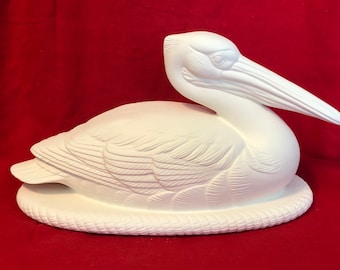 Ceramic Pelican in bisque ready to paint by jmdceramicsart