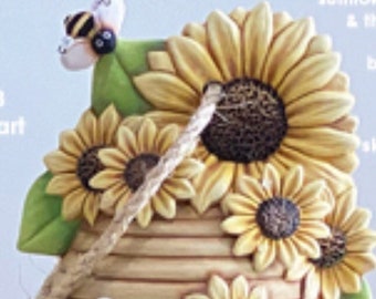 Clay Magics Large Bee Skep Birdhouse with bees (bird not included) in ceramic bisque ready to paint by jmdceramicsart