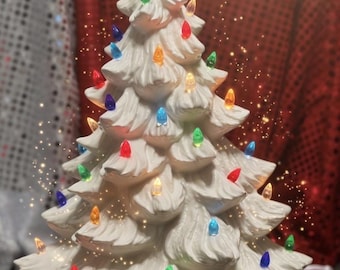 Handmade Ceramic Christmas Tree: Glazed Holiday Decor with Multicolor Bulbs