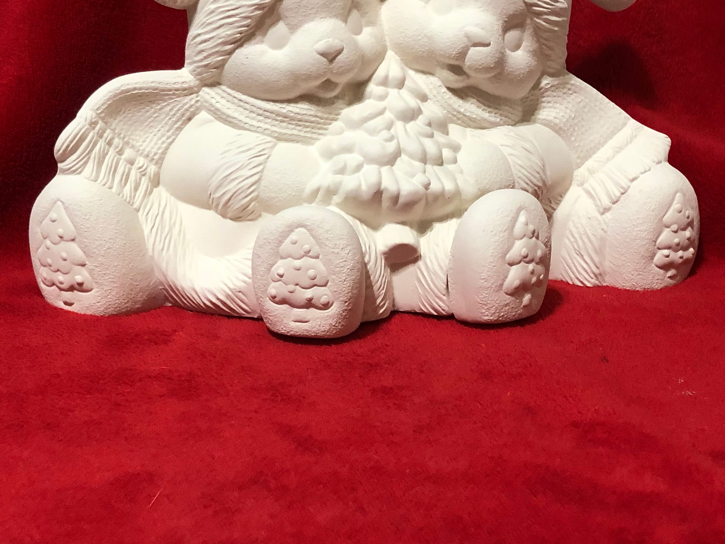 Santa Christmas Tree Bears in ceramic bisque ready to paint by