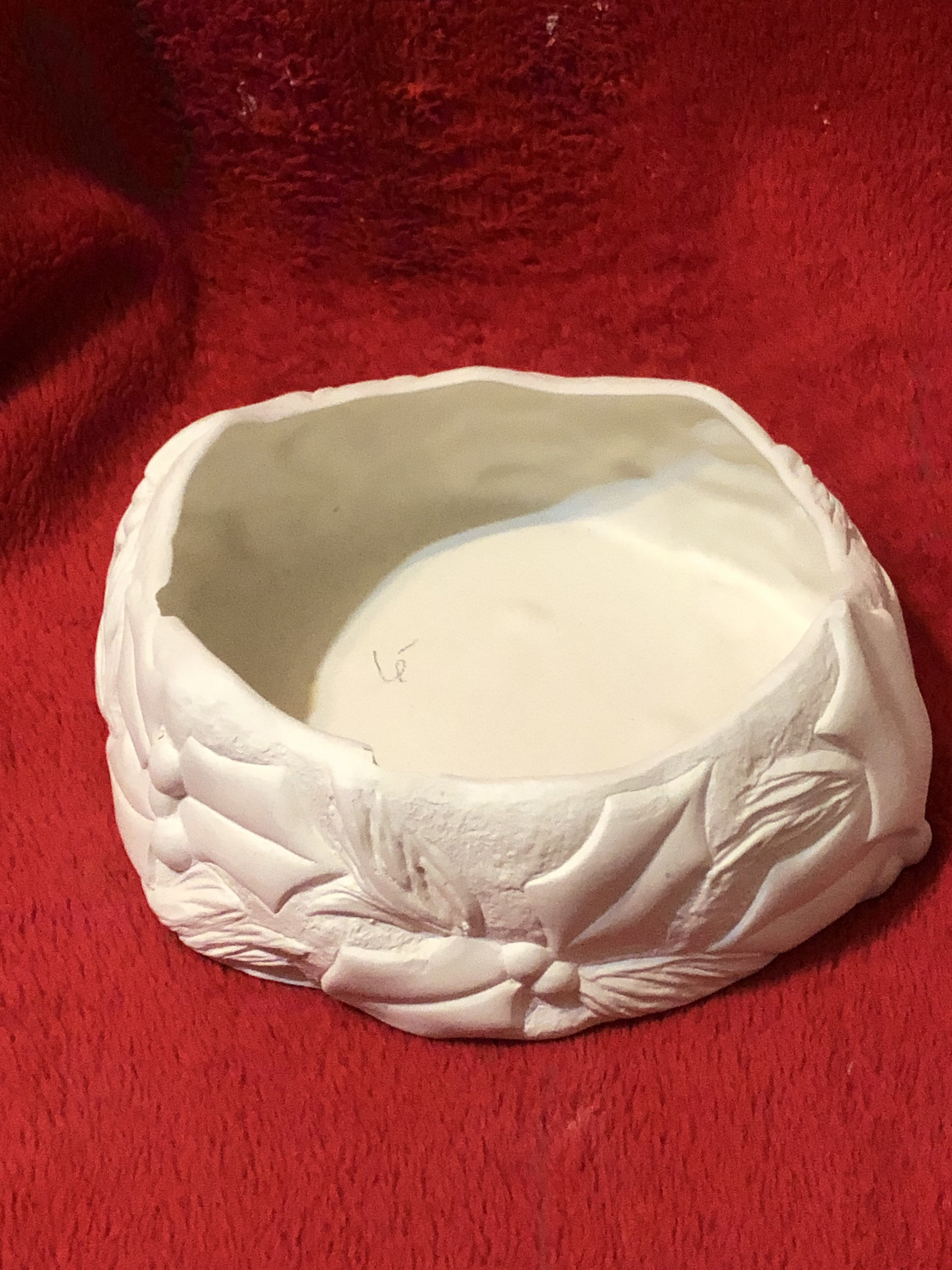 Ceramic Holly Candle Holder in bisque ready to paint