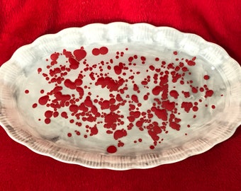 Vintage Glazed Ceramic Serving Tray with Red Flecks