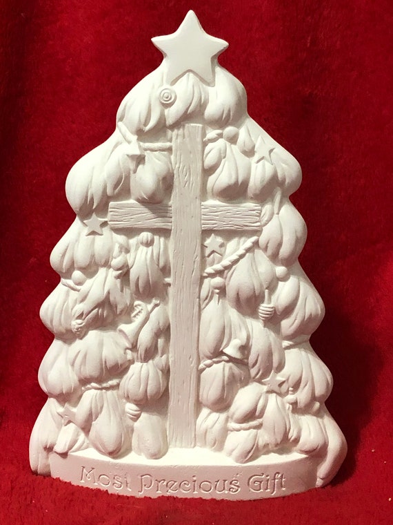 Christmas Tree With Cross Ceramic Bisque Ready To Paint