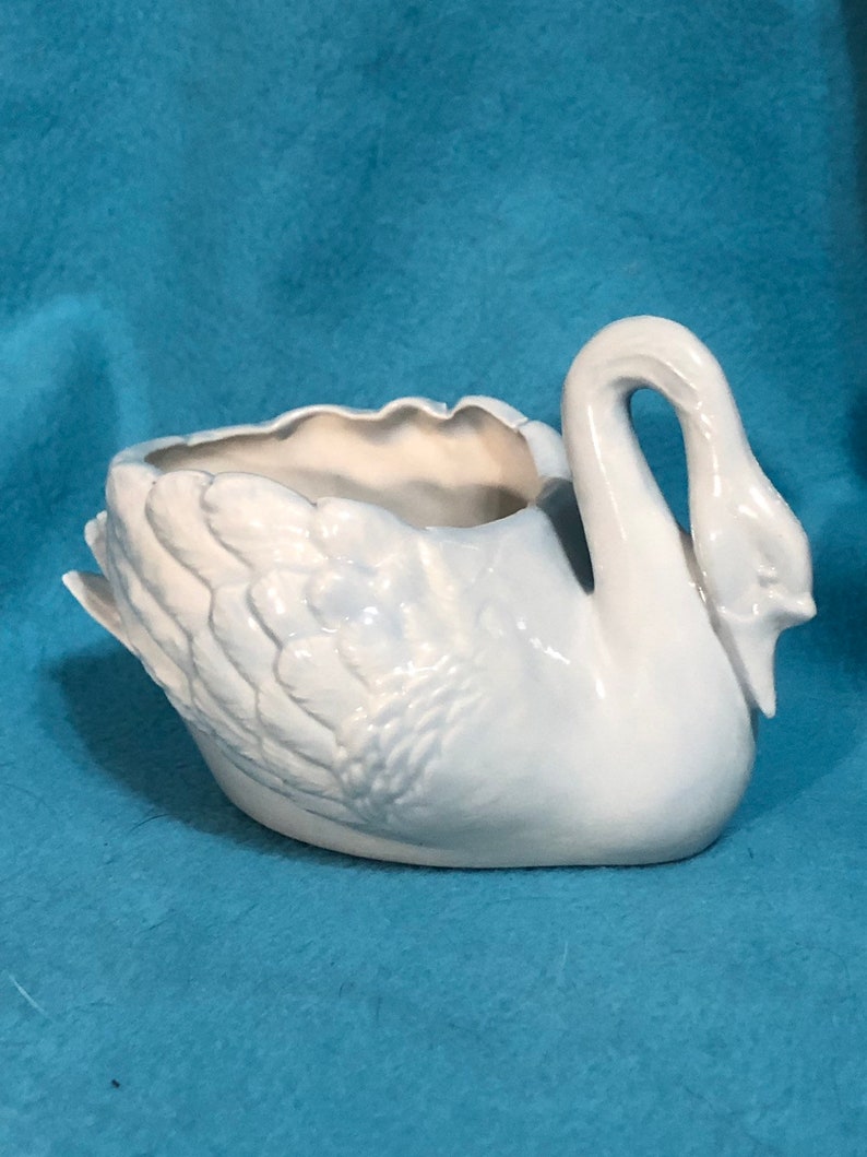 Sheer Blue Glaze Swan Jewelry Box or Candy Dish