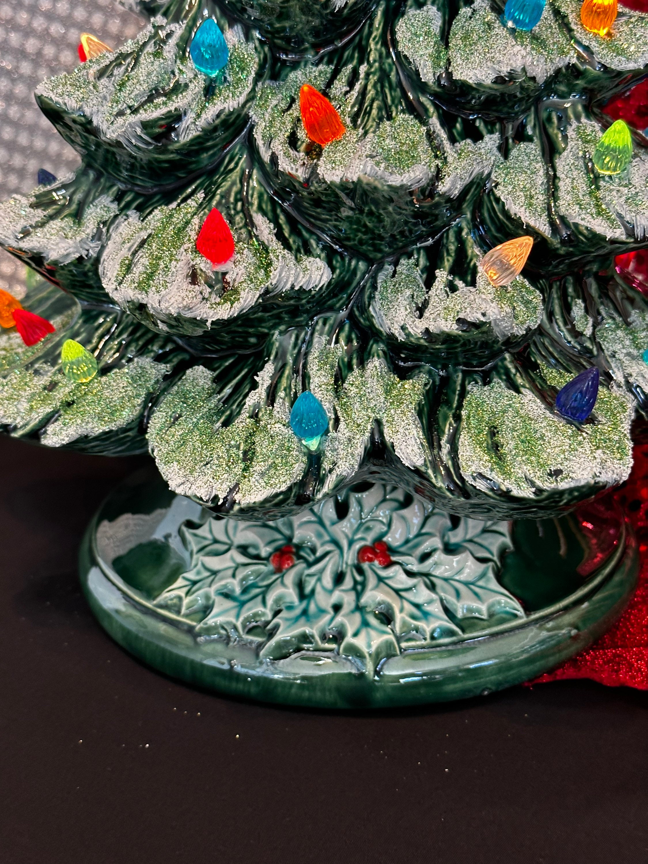 Snow-dusted Christmas Tree With Multicolor Bulbs & Plastic Star