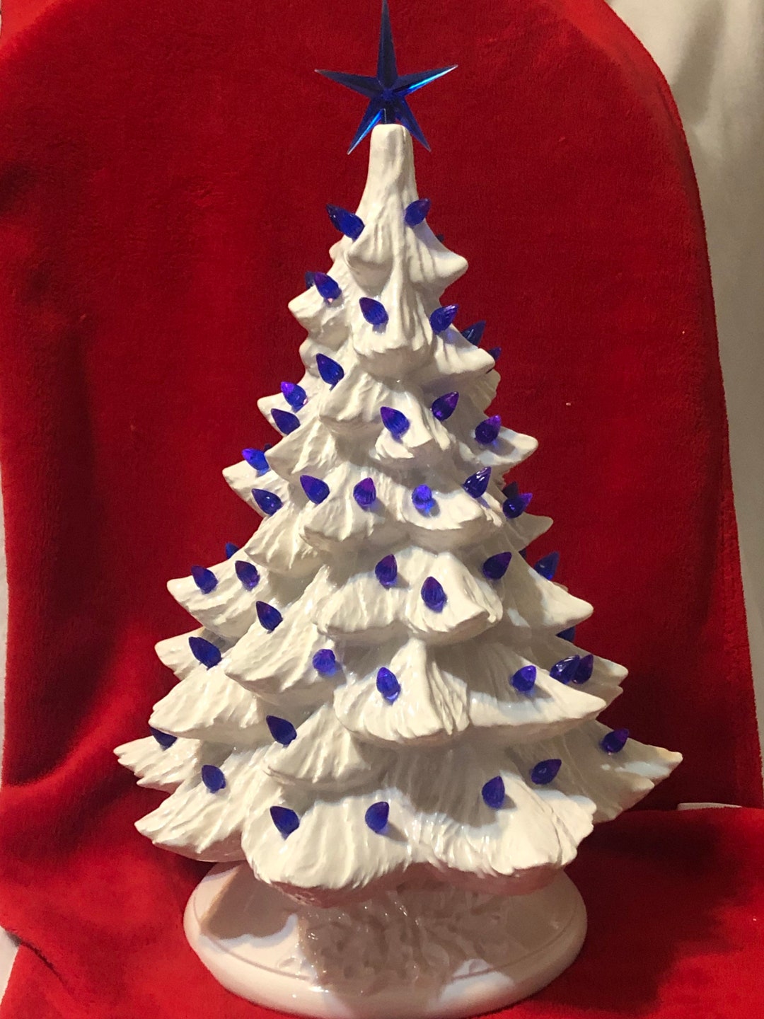 ハンドメイド陶器クリスマスツリー 陶器製クリスマスツリー3点セット置物明りとりハンドメイド世界で一つだけ