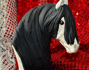 Friesian Horse Bust custom painted by jmdceramicsart