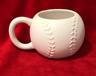 Softball Coffee Mug in ceramic bisque ready to paint