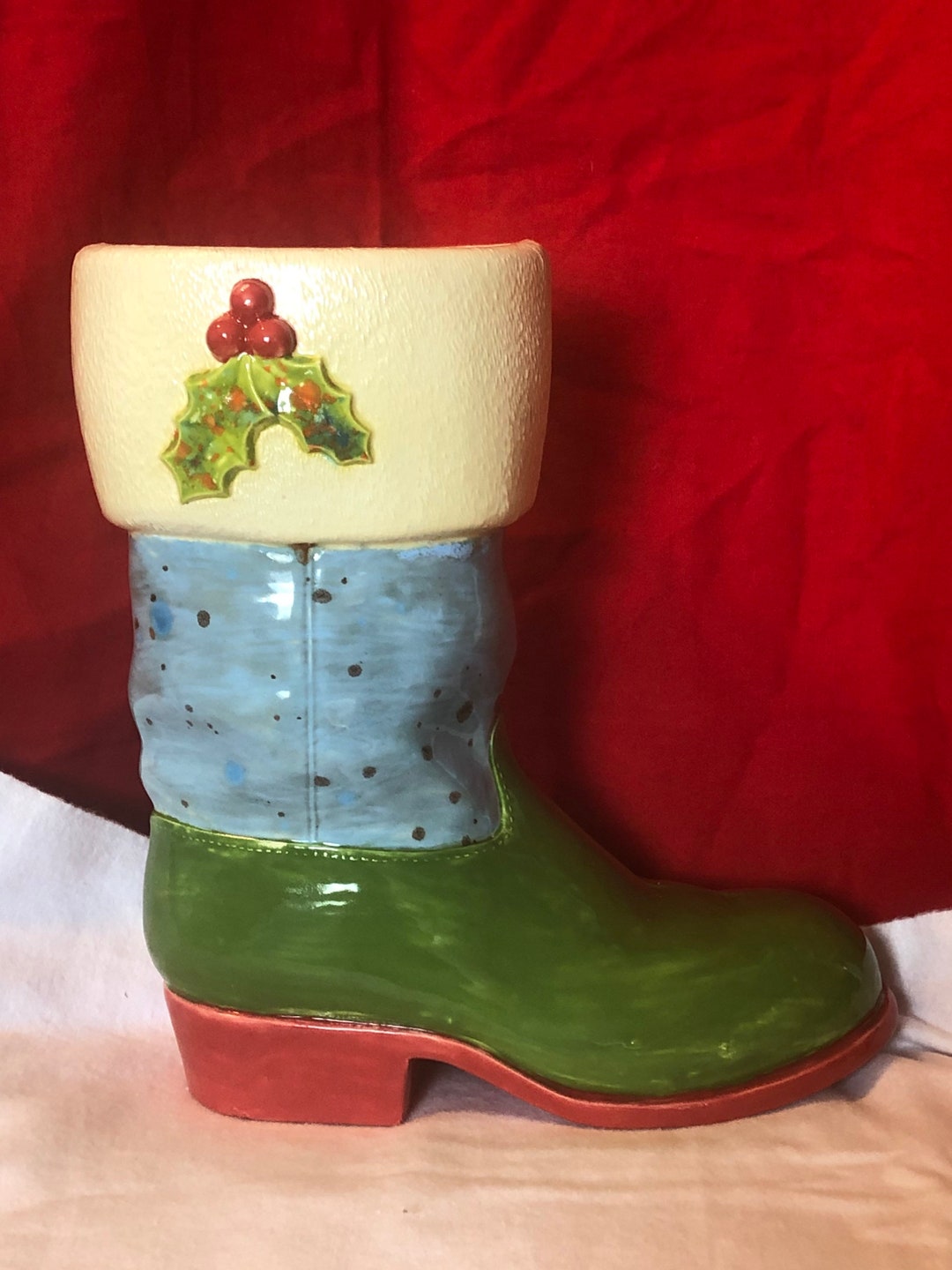 Glazed Ceramic Santa Boot Vase - Etsy