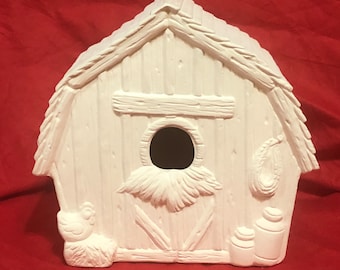 Vintage Ceramic Barn Bird House in bisque ready to paint by jmdceramicsart bisque pic on way