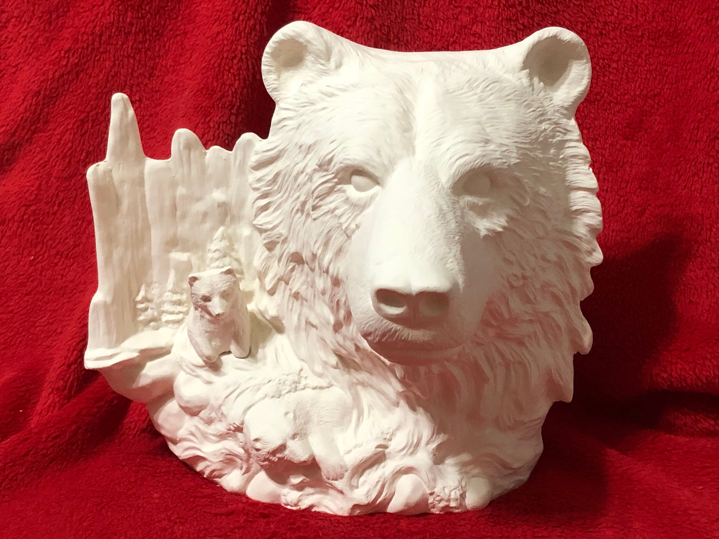 Bear Bust and scene in ceramic bisque ready to paint