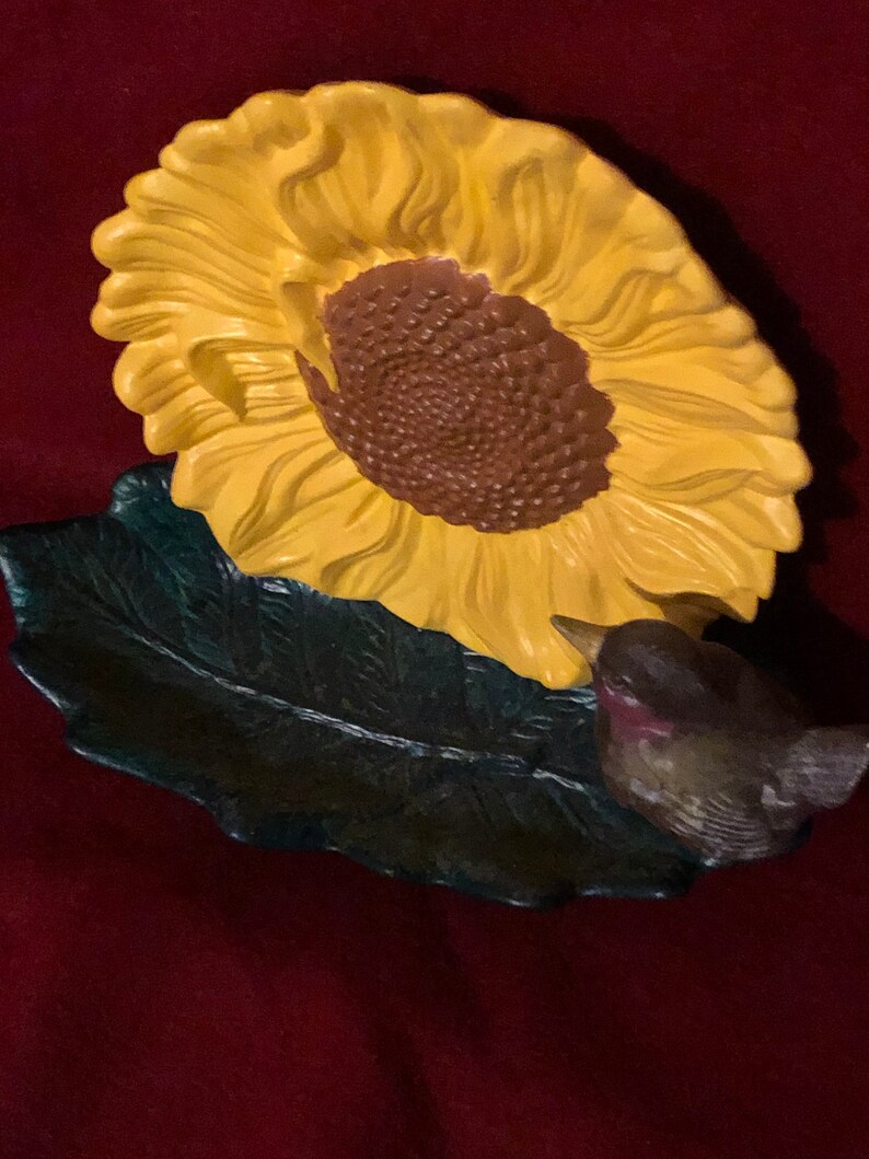 Ceramic Sunflower With Bird and Leaf Tray Etsy