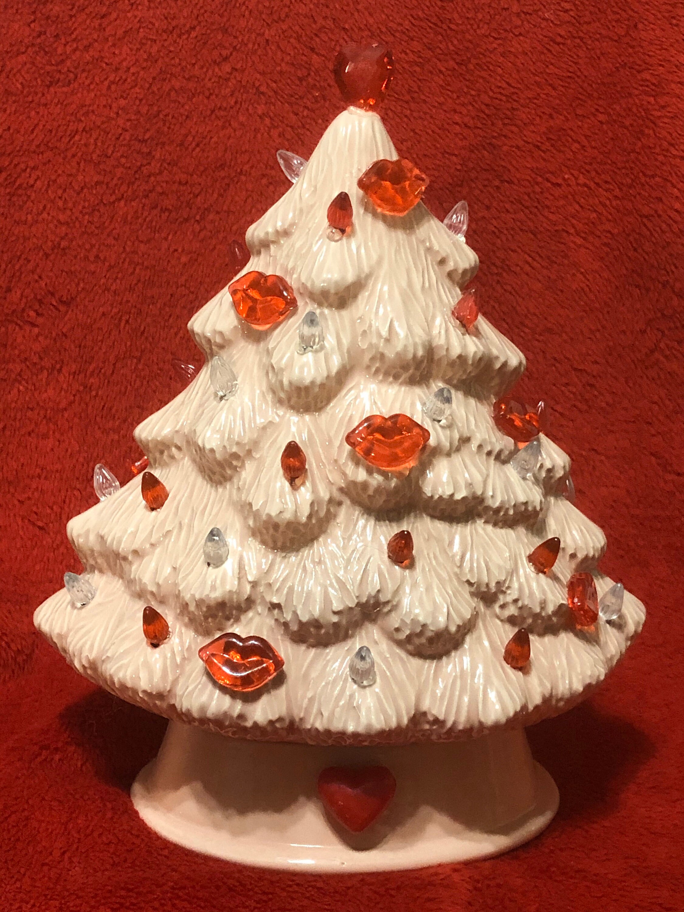 Ceramic Glazed Valentines Mantle Tree with light pack