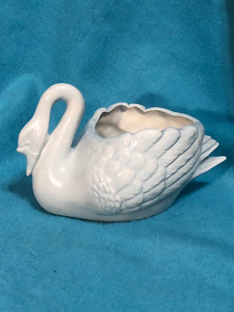 Sheer Blue Glaze Swan Jewelry Box or Candy Dish