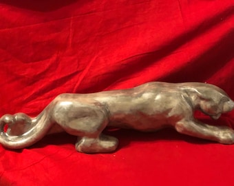 Ceramic Gray and Mother of Pearl Glazed Panther by jmdceramicsart