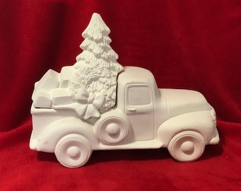 DIY Clay Magic Truck and Xmas Lid - Christmas Wreath Figuine - Ceramic Truck Figurine - Ceramics to Paint - DIY Xmas Decoration - Ornaments