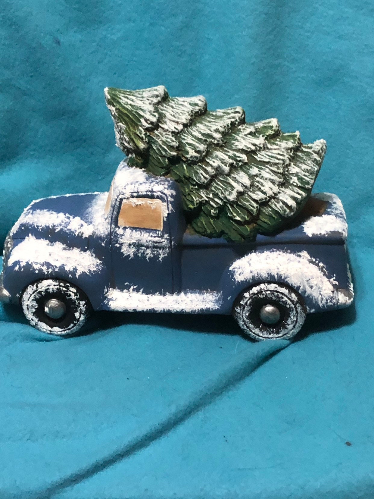 Ceramic Blue Vintage Pickup Truck with Tree