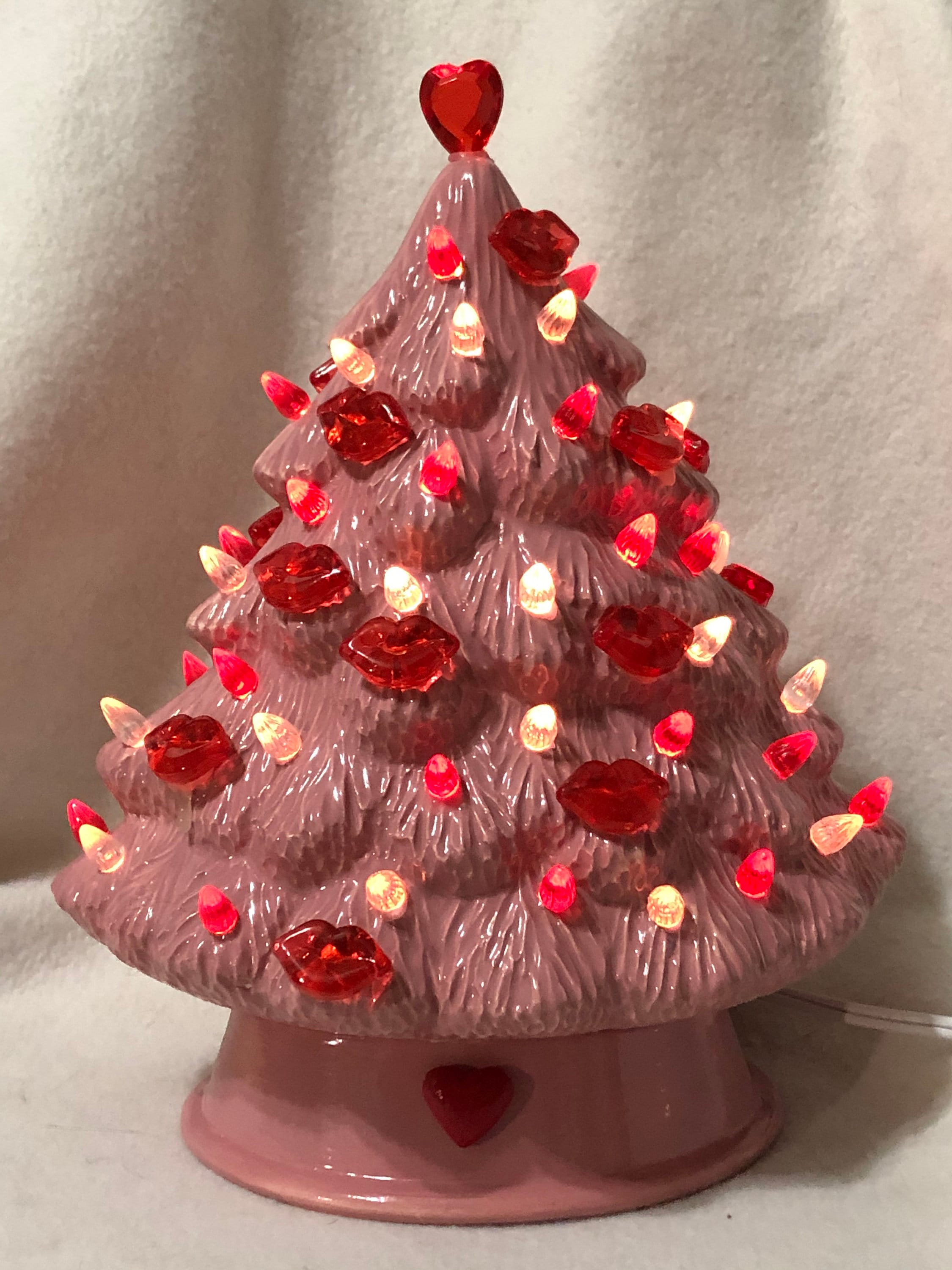Ceramic Glazed Valentines Mantle Tree with light pack