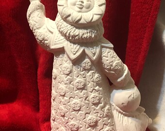 Petit Père Noël Clown En Biscuit De Céramique (Bisque) - Prêt à Peindre - Fait Main