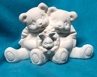 Bears with Easter Bunny Ceramic Bisque