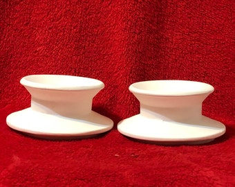 Set of 2 Ceramic Candle Holders in bisque ready to paint