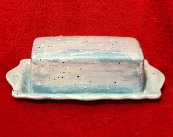 Blue Arctic Ice Glazed Ceramic Butter Tray