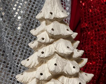 Sapin De Noël En Céramique à Peindre Atlantic A104 Avec Socle - Biscuit, Fait Main USA, Neuf