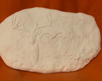 Welcome Plaque with Buck Scene in Ceramic Bisque ready to paint by jmdceramicsart